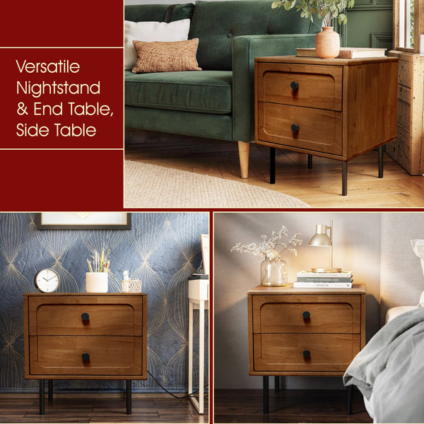 Savana Solid Wood 2-Drawer Nightstand - alternate view