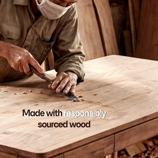 Wilma 48' Rubber Wood Desk - in use