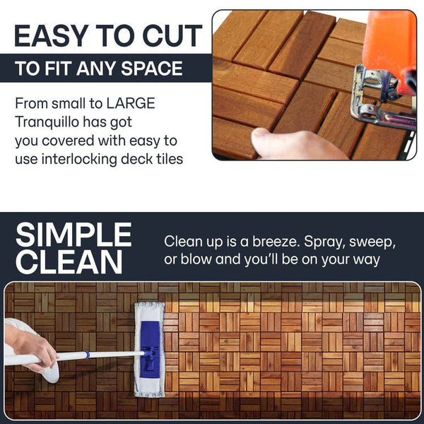 Tranquillo Solid Wood Premium Deck Tiles set 10 for Stylish Outdoor Spaces - dimensions