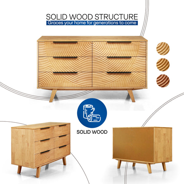 Harmony Solid Wood Dresser with 6 Drawers - dimensions