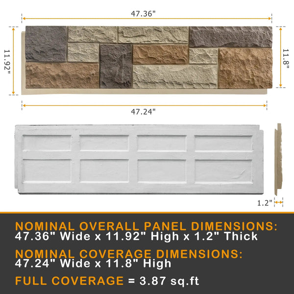 Faux Stone Wall Siding Panel, PU Stone Veneer Exterior, 46.46" x 13"