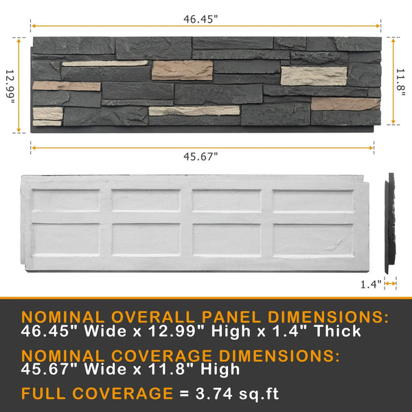 Faux Stone Wall Siding Panel, PU Stone Veneer Exterior, 46.46" x 13"