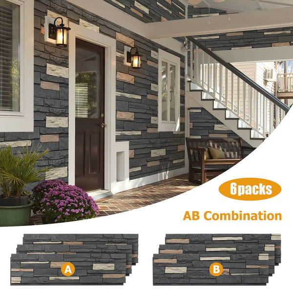 Faux Stone Wall Siding Panel, PU Stone Veneer Exterior, 46.46" x 13"