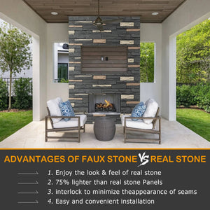 Faux Stone Wall Siding Panel, PU Stone Veneer Exterior, 46.46" x 13"