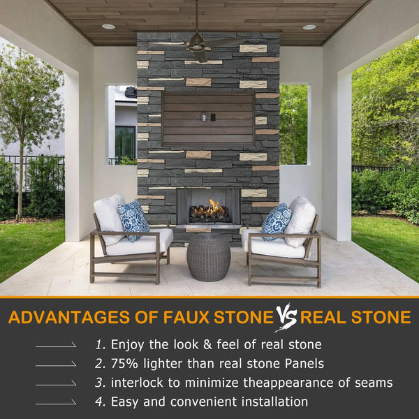 Faux Stone Wall Siding Panel, PU Stone Veneer Exterior, 46.46" x 13"