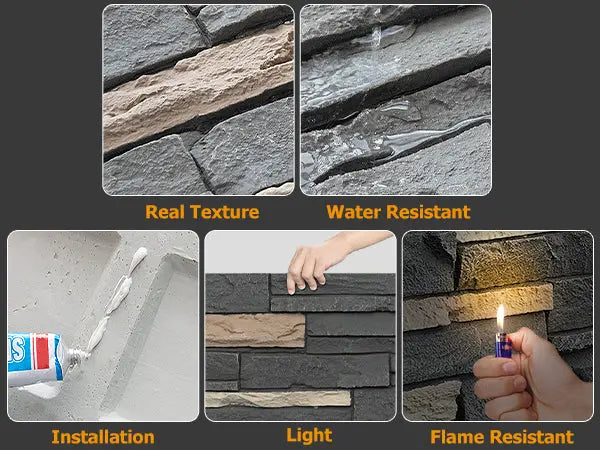 Faux Stone Wall Siding Panel, PU Stone Veneer Exterior, 46.46" x 13"