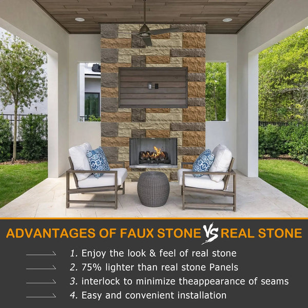 Faux Stone Wall Siding Panel, PU Stone Veneer Exterior, 46.46" x 13"