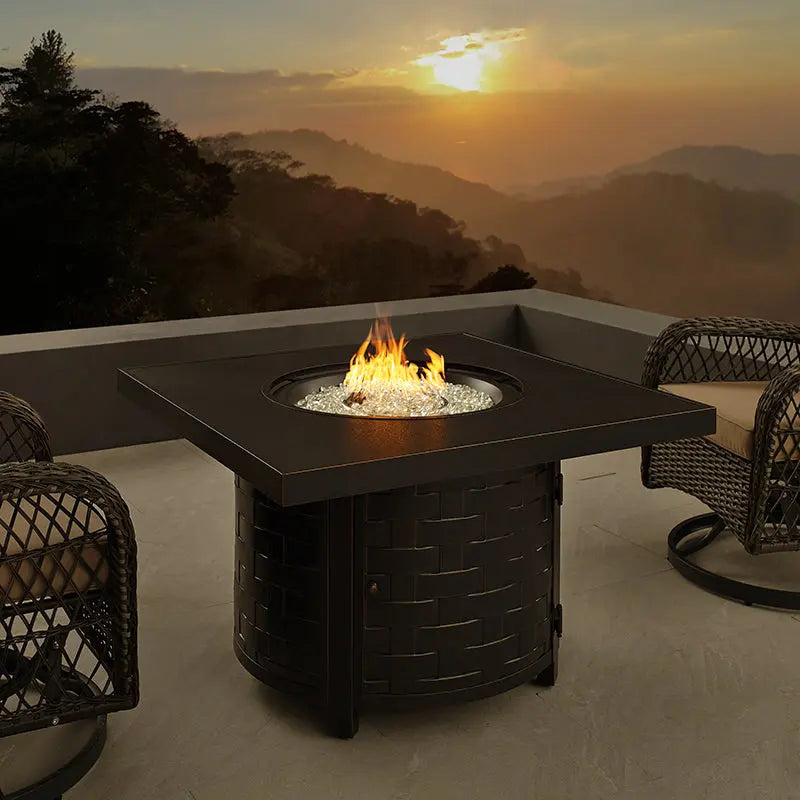 Henley 40' Round Aluminum Basketweave Convertible Gas Fire Pit Table