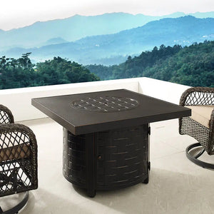 Henley 40' Round Aluminum Basketweave Convertible Gas Fire Pit Table - detail view