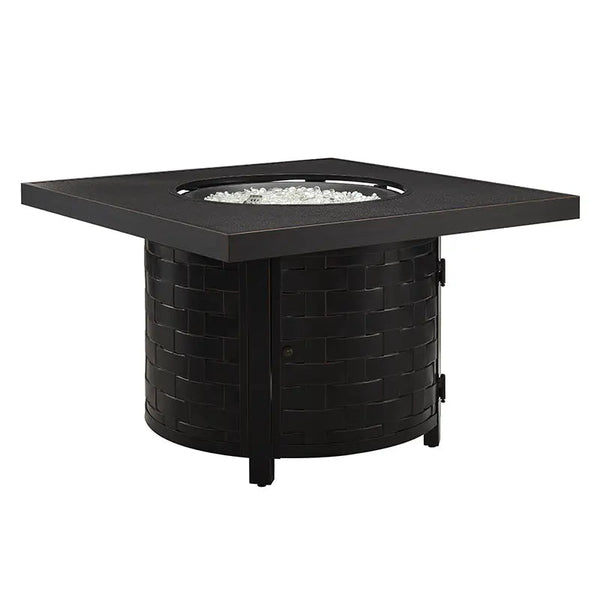 Henley 40' Round Aluminum Basketweave Convertible Gas Fire Pit Table - in use