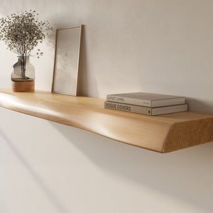 Live Edge Shelf - Solid Real Wood Floating Wall Shelf - side view