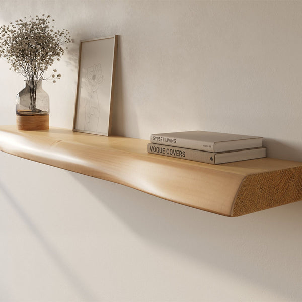 Live Edge Shelf - Solid Real Wood Floating Wall Shelf - side view