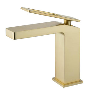 Brushed Gold Bathroom Sink Faucet single handle with pop up overflow brass drain - side view