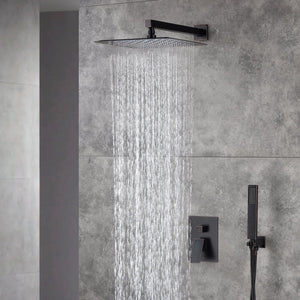 Oil Rubbered Bronze 12-Inch Wall-Mounted Rainfall Shower Faucet System with LED Option - front view