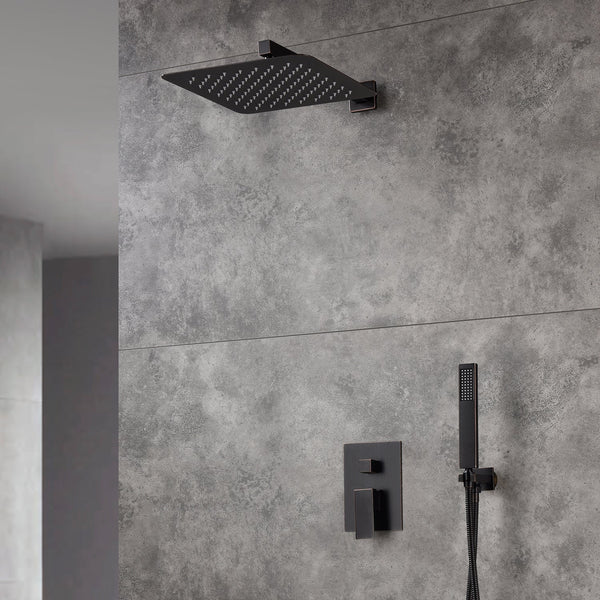 Oil Rubbered Bronze 12-Inch Wall-Mounted Rainfall Shower Faucet System with LED Option - detail view