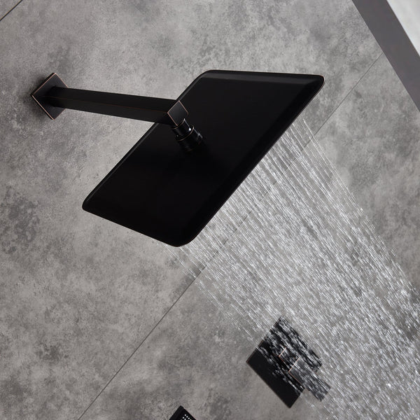 Oil Rubbered Bronze 12-Inch Wall-Mounted Rainfall Shower Faucet System with LED Option - lifestyle photo