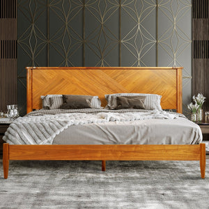 Panthera Solid Wood Bed Frame With Headboard - front view