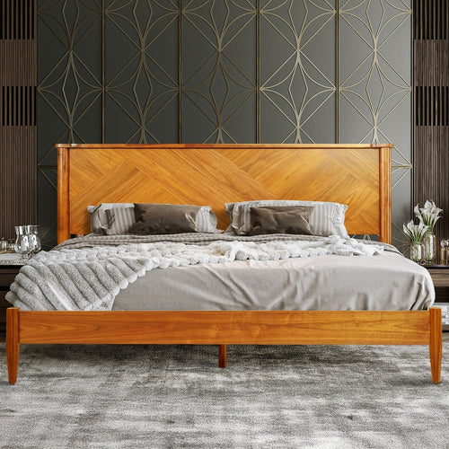 Panthera Solid Wood Bed Frame With Headboard - front view