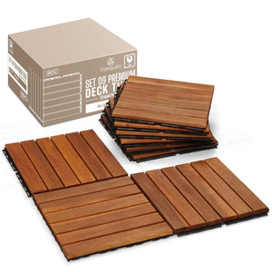 Tranquillo Acacia Deck Tiles 6 Slat Interlocking Decking Tiles set 9 - Indoor & Outdoor Flooring