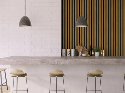 oak wood wall panels in kitchen