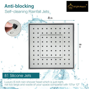 Bright Showers 8-Inch Square Rain Shower Head with 10-Inch Adjustable Extension Arm