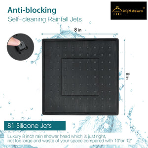 8 Inch Square Rainfall Shower Head with Angle Adjustable