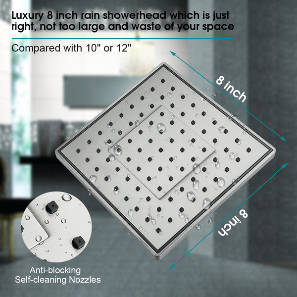 8 Inch Square Rainfall Shower Head with Angle Adjustable