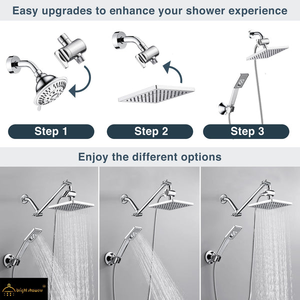 Dual Shower Head-Rain Shower Head with Handheld Shower Set, Diverter - front view