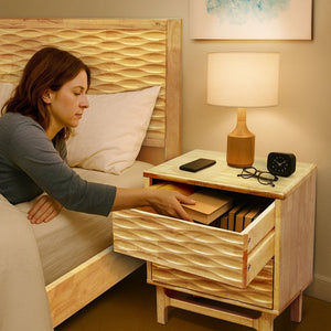 Elara Solid Wood Nightstand - lifestyle photo
