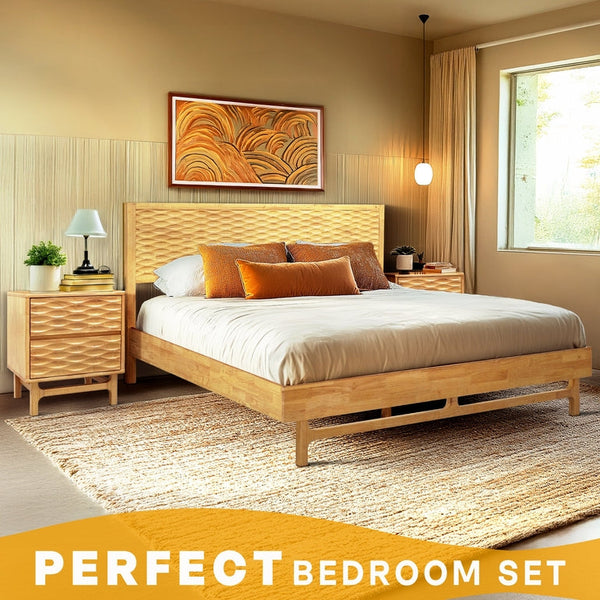 Elara Solid Wood Nightstand - in use