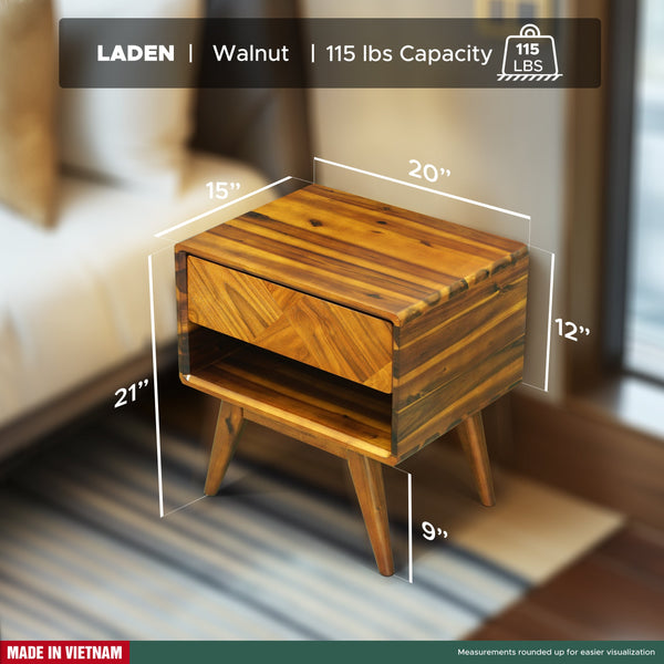 Laden Handcrafted Solid Wood Nightstand - detail view