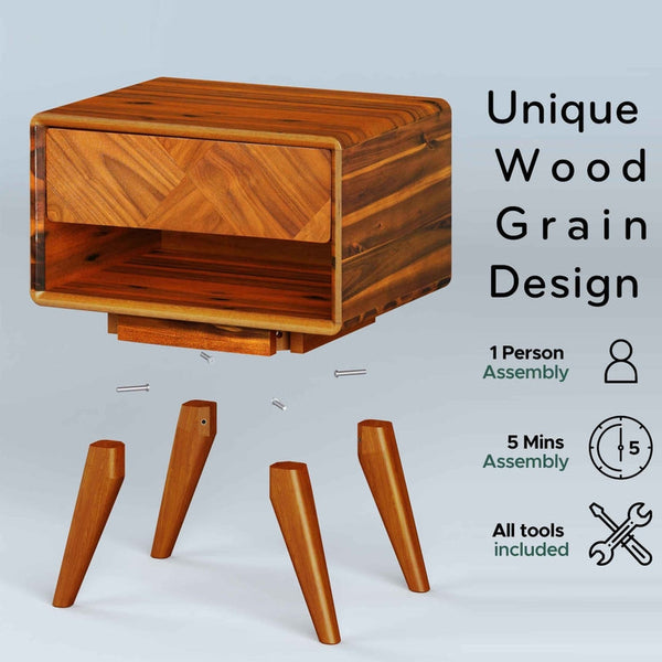 Laden Handcrafted Solid Wood Nightstand - in use