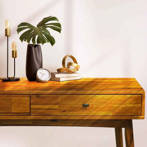 Acacia Lagom 48' Solid Wood Work Desk with Drawers for Functional Home Office - in use