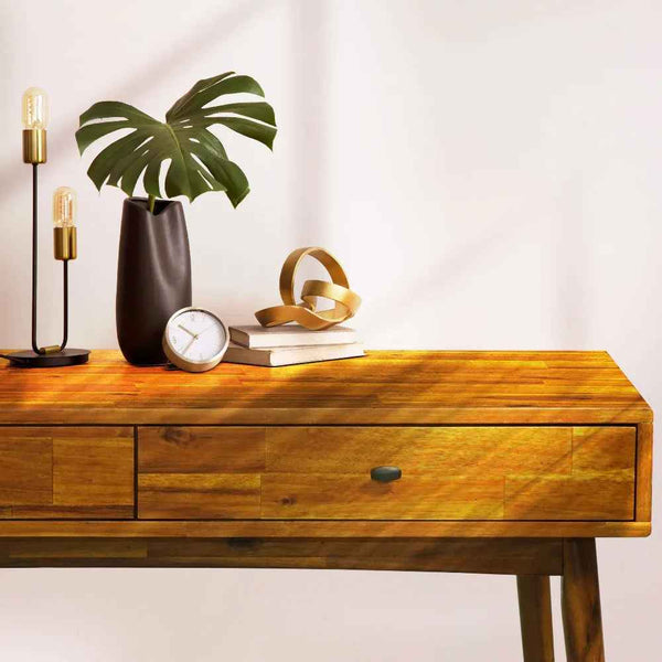 Acacia Lagom 48' Solid Wood Work Desk with Drawers for Functional Home Office - in use