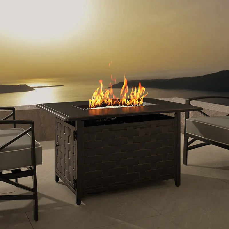 Preston 44' Rectangular Basketweave Aluminum Convertible Gas Fire Pit Table