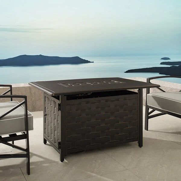 Preston 44' Rectangular Basketweave Aluminum Convertible Gas Fire Pit Table - detail view