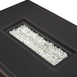 Preston 44' Rectangular Basketweave Aluminum Convertible Gas Fire Pit Table - close-up