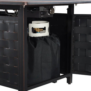 Preston 44' Rectangular Basketweave Aluminum Convertible Gas Fire Pit Table - in use