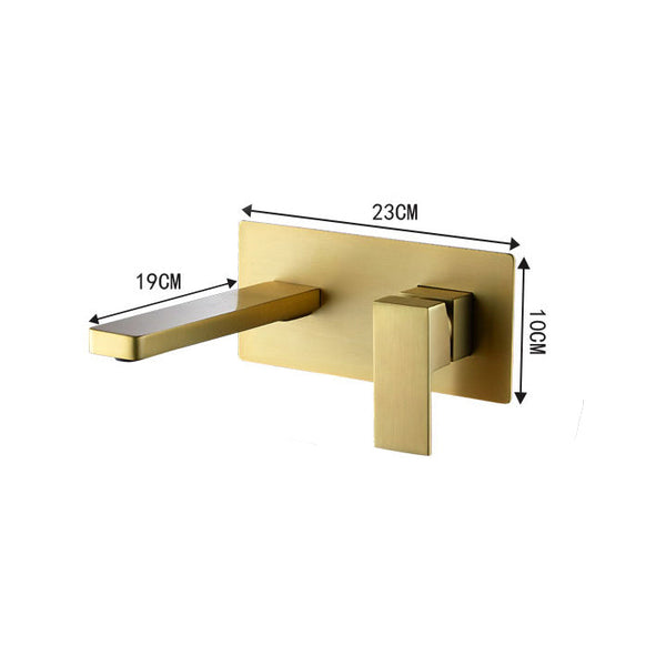 Brushed Gold wall mount bathroom sink basin faucet with pop up drain - side view