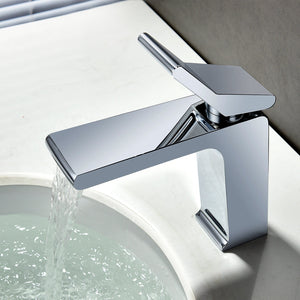 Chrome Single handle bathroom basin faucet with pop up overflow brass drain - front view