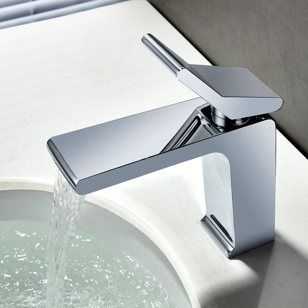Chrome Single handle bathroom basin faucet with pop up overflow brass drain - front view