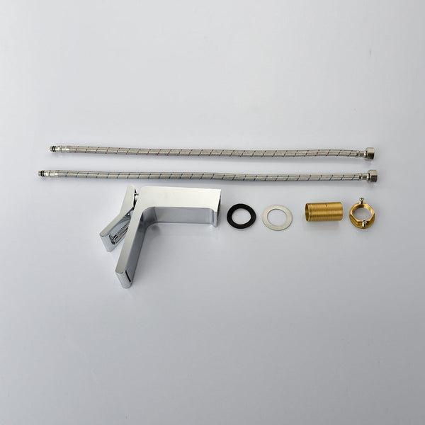 Chrome Single handle bathroom basin faucet with pop up overflow brass drain - lifestyle photo