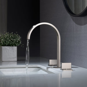 Chrome waterfall three holes two handle bathroom basin faucet with pop up overflow brass drain - detail view