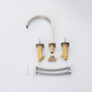 Chrome waterfall three holes two handle bathroom basin faucet with pop up overflow brass drain - side view