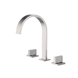 Brushed Nickel Waterfall Widespread Bathroom Basin Faucet with Two Handles and Overflow Brass Pop-Up Drain - front view