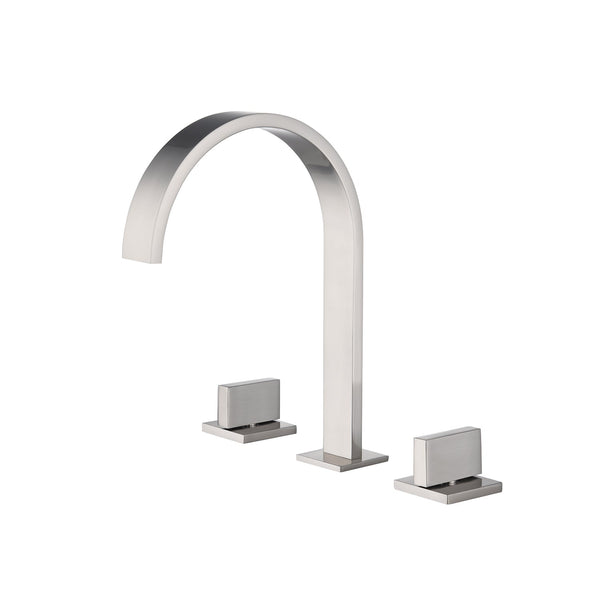 Brushed Nickel Waterfall Widespread Bathroom Basin Faucet with Two Handles and Overflow Brass Pop-Up Drain - front view