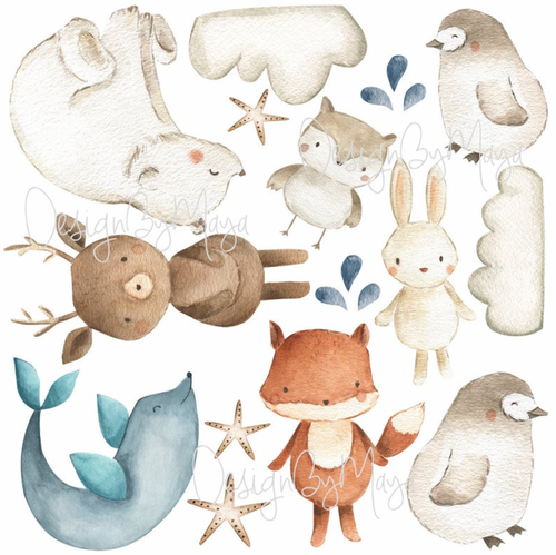 Arctic Animal Friends Nursery Decals – Watercolor Boy's Room