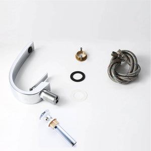 Chrome Bathroom Sink Faucet Single Handle Single Hole Lavatory Faucet with overflow pop up drain - lifestyle photo