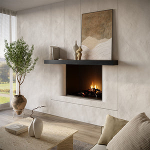 Modern Solid Wood Fireplace Mantel Shelf – Midnight Black lifestyle photo