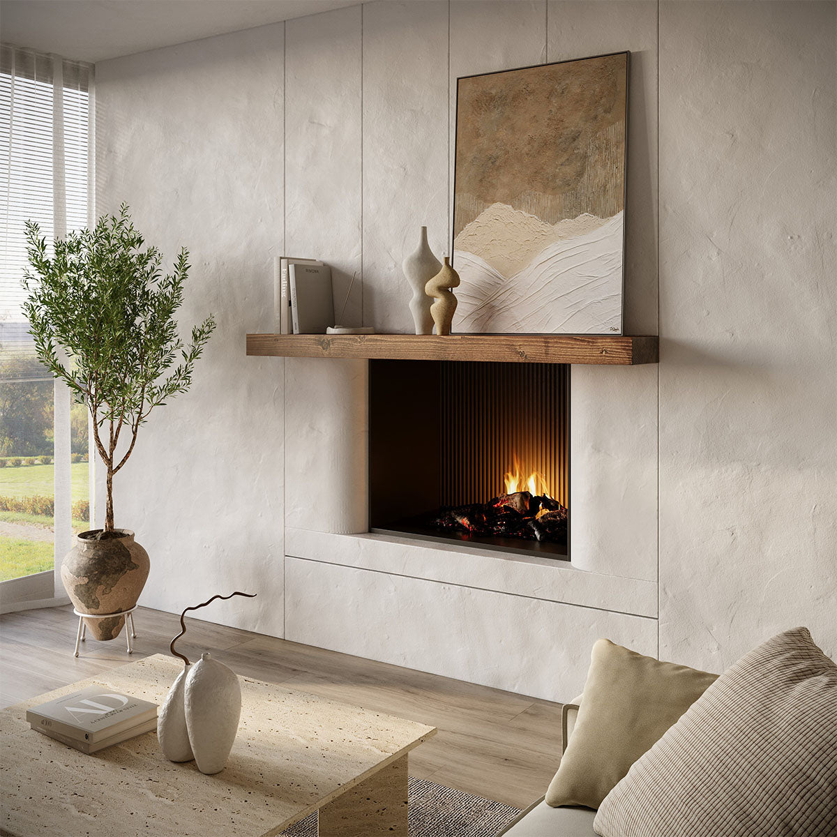 Modern Timber Fireplace Mantel